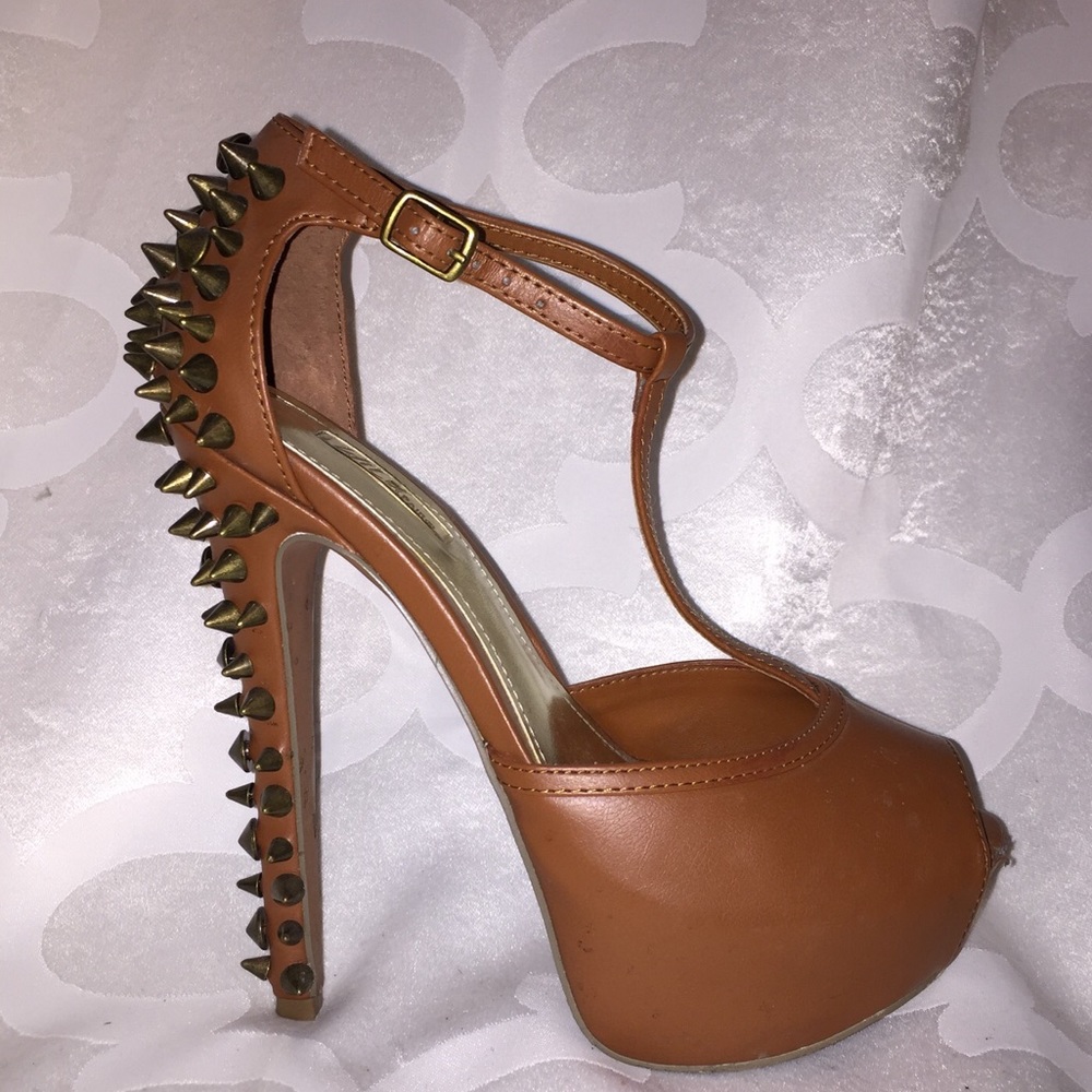 Tan spiked heels
